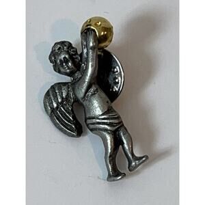 Camco‎ CHERUB ANGEL Pewter Lapel Pin Vintage Bowling Ball Bowler 1-1/4” Inch